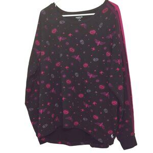 Torrid Everyday Fleece Active Striped Sweatshirt Size 3 Black Pink Skull/Dragonf